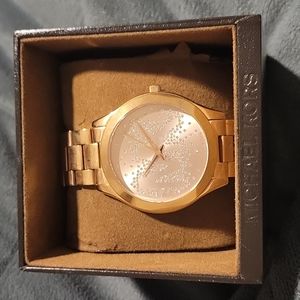 Michael Kors Women's Slim Runway Logo Rose Gold-Tone Watch MK3591